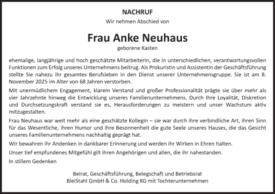 Traueranzeige von Anke Neuhaus von Tageszeitung