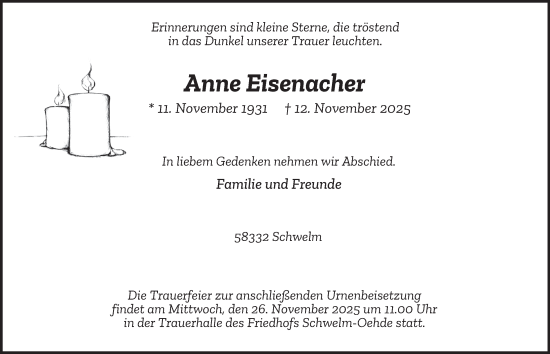 Traueranzeige von Anne Eisenacher von Tageszeitung