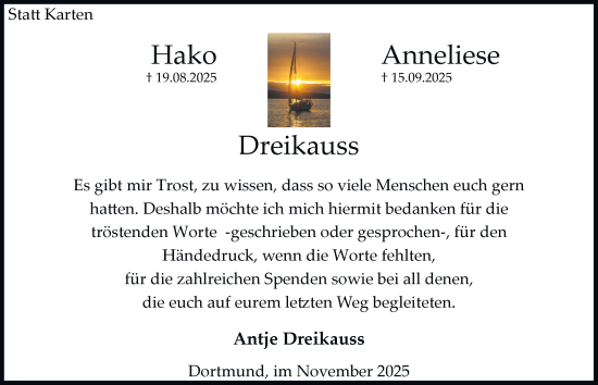 Traueranzeige von Anneliese Dreikauss von Tageszeitung