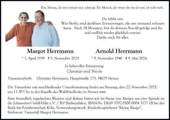 Traueranzeige von Arnold Herrmann von Tageszeitung