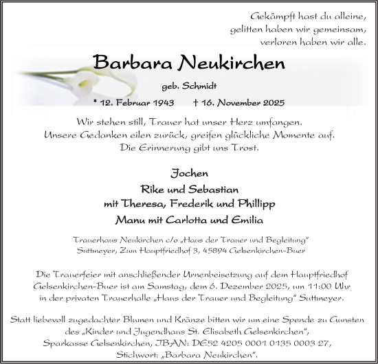 Traueranzeige von Barbara Neukirchen von Tageszeitung