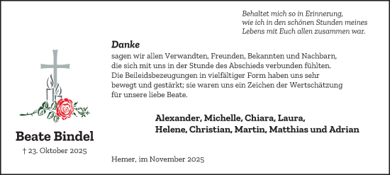 Traueranzeige von Beate Bindel von Tageszeitung