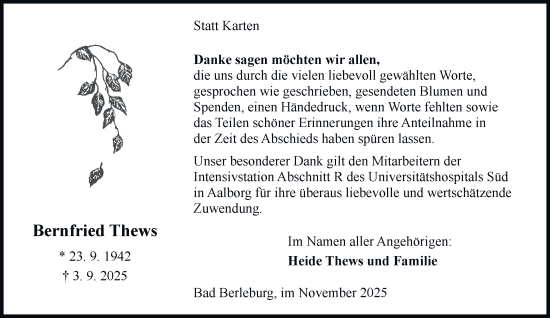Traueranzeige von Bernfried Thews von Tageszeitung