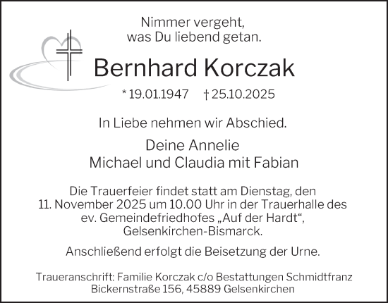 Traueranzeige von Bernhard Korczak von Tageszeitung