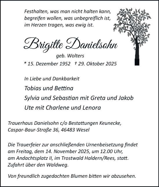 Traueranzeige von Brigitte Danielsohn von Tageszeitung