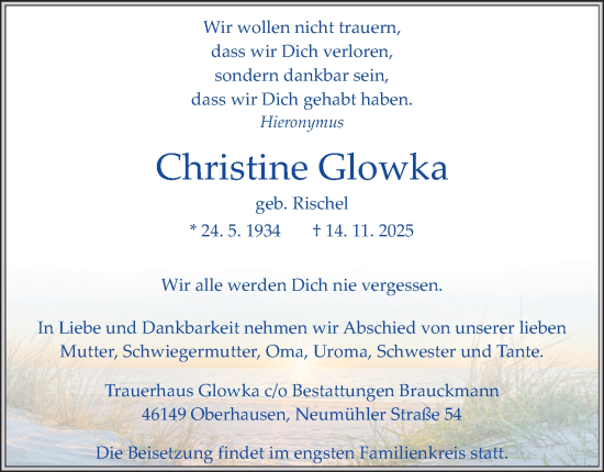 Traueranzeige von Christine Glowka von Tageszeitung