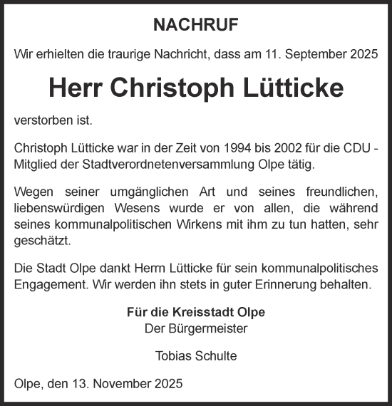 Traueranzeige von Christoph Lütticke von Tageszeitung