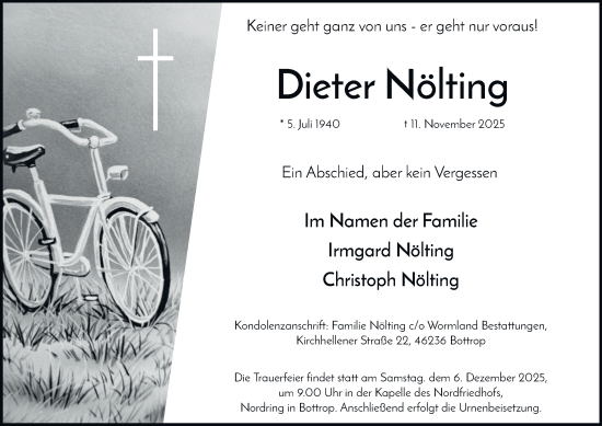 Traueranzeige von Dieter Nölting von Tageszeitung