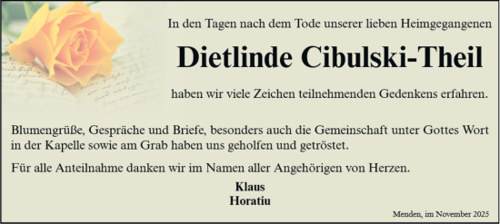 Traueranzeige von Dietlinde Cibulski-Theil von Tageszeitung