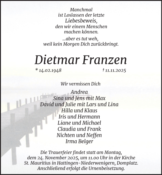 Traueranzeige von Dietmar Franzen von Tageszeitung