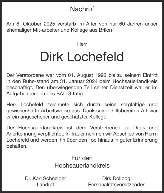 Traueranzeige von Dirk Lochefeld von Tageszeitung