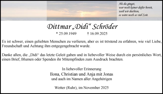 Traueranzeige von Dittmar Schröder von Tageszeitung