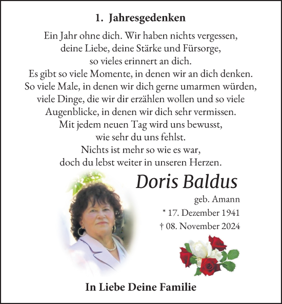 Traueranzeige von Doris Baldus von Tageszeitung