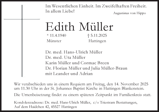 Traueranzeige von Edith Müller von Tageszeitung