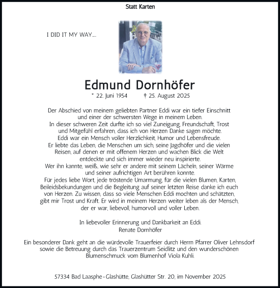 Traueranzeige von Edmund Dornhöfer von Tageszeitung