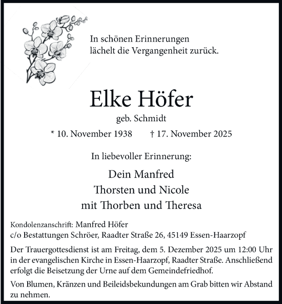 Traueranzeige von Elke Höfer von Tageszeitung