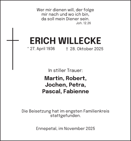 Traueranzeige von Erich Willecke von Tageszeitung