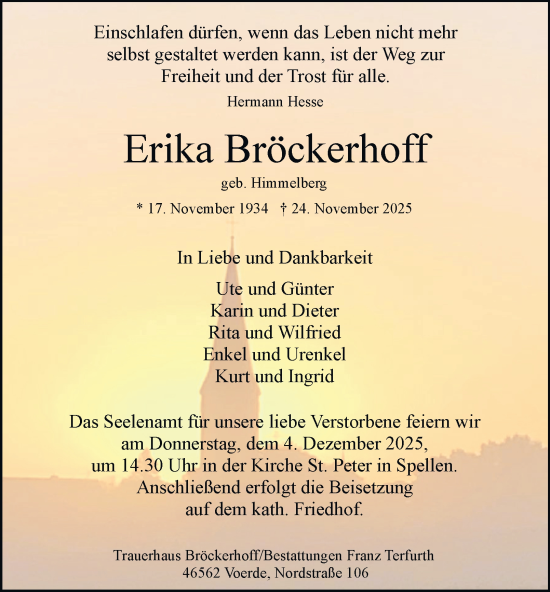 Traueranzeige von Erika Bröckerhoff von Tageszeitung