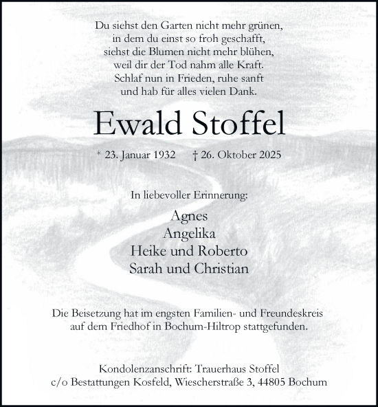 Traueranzeige von Ewald Stoffel von Tageszeitung