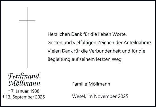 Traueranzeige von Ferdinand Möllmann von Tageszeitung