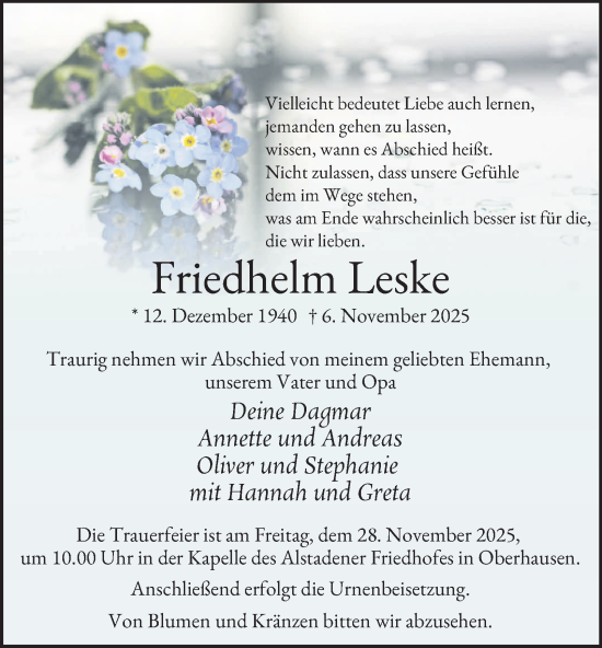 Traueranzeige von Friedhelm Leske von Tageszeitung