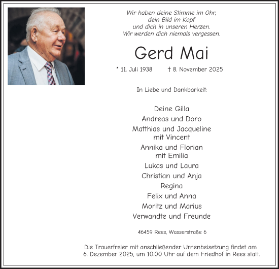 Traueranzeige von Gerd Mai von Tageszeitung