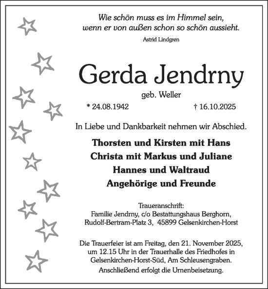 Traueranzeige von Gerda Jendrny von Tageszeitung