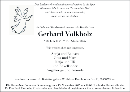 Traueranzeige von Gerhard Volkholz von Tageszeitung