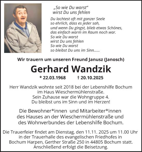 Traueranzeige von Gerhard Wandzik von Tageszeitung