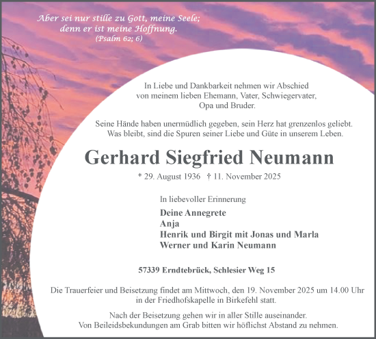 Traueranzeige von Gerhard Siegfried Neumann von Tageszeitung