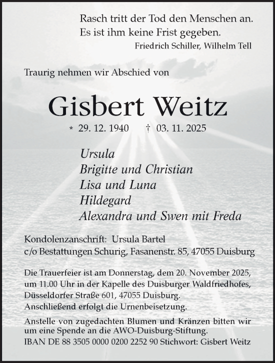 Traueranzeige von Gisbert Weitz von Tageszeitung