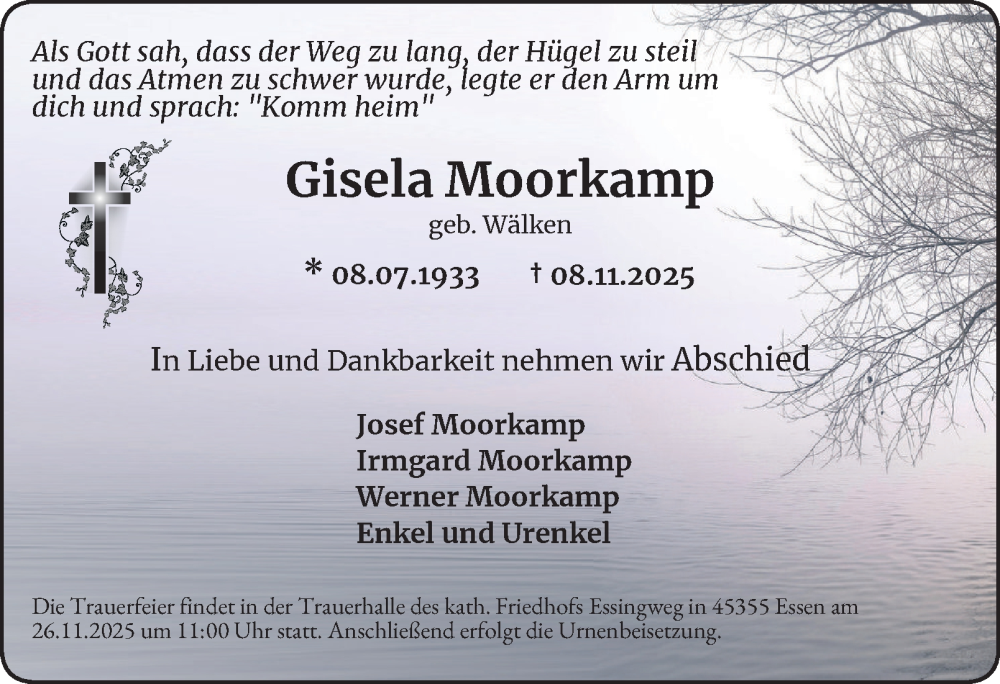  Traueranzeige für Gisela Moorkamp vom 22.11.2025 aus Tageszeitung
