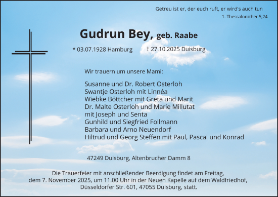Traueranzeige von Gudrun Bey von Tageszeitung