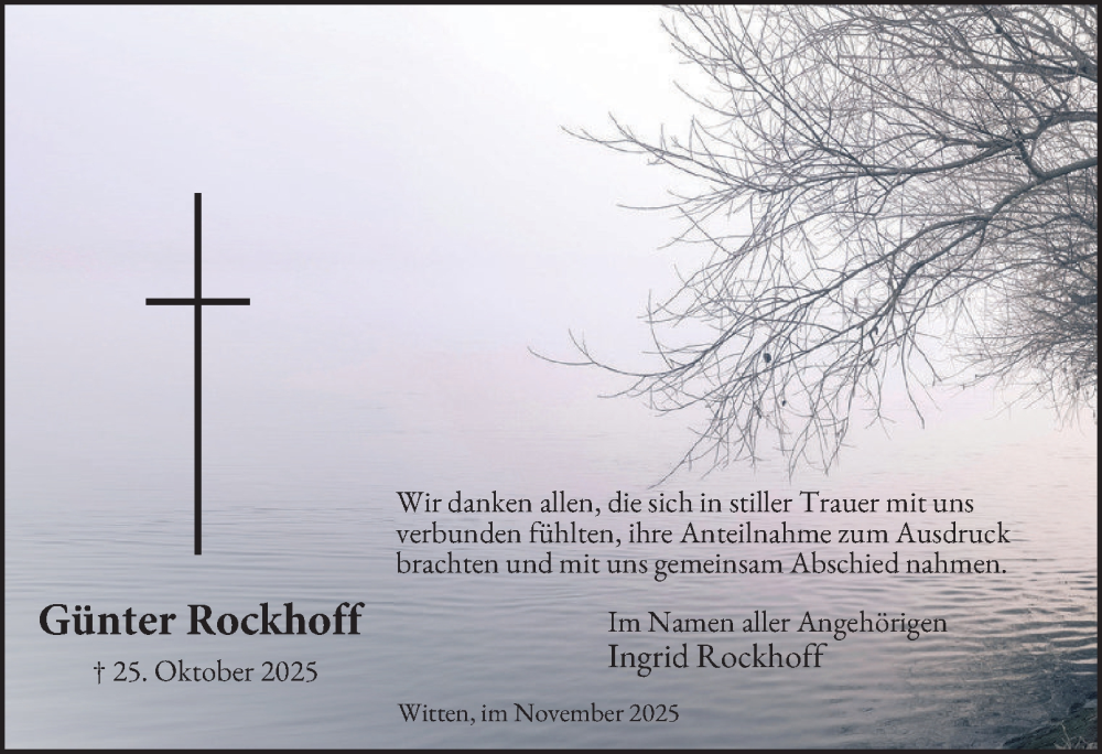  Traueranzeige für Günter Rockhoff vom 22.11.2025 aus Tageszeitung