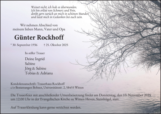 Traueranzeige von Günter Rockhoff von Tageszeitung