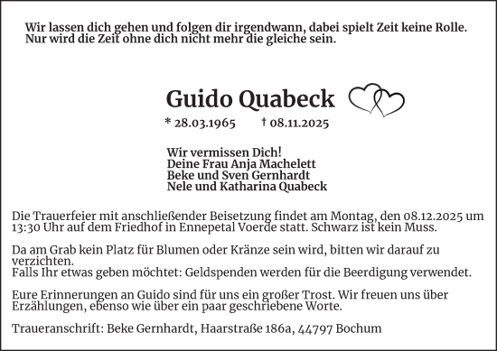 Traueranzeige von Guido Quabeck von Tageszeitung
