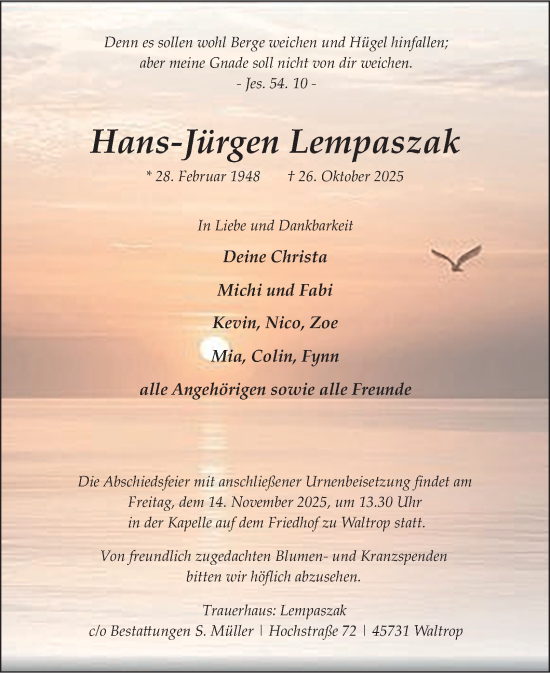 Traueranzeige von Hans-Jürgen Lempaszak von Tageszeitung