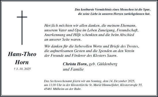 Traueranzeige von Hans-Theo Horn von Tageszeitung