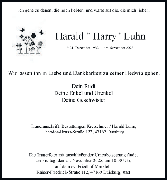 Traueranzeige von Harald Luhn von Tageszeitung