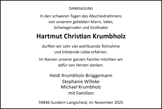 Traueranzeige von Hartmut Christian Krumbholz von Tageszeitung