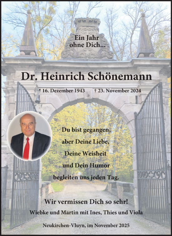 Traueranzeige von Heinrich Schönemann von Tageszeitung