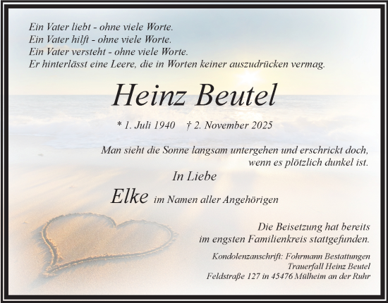 Traueranzeige von Heinz Beutel von Tageszeitung