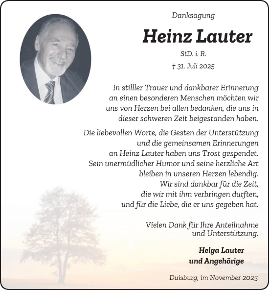 Traueranzeige von Heinz Lauter von Tageszeitung