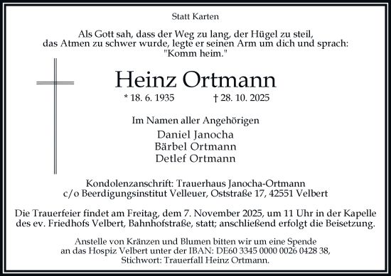 Traueranzeige von Heinz Ortmann von Tageszeitung