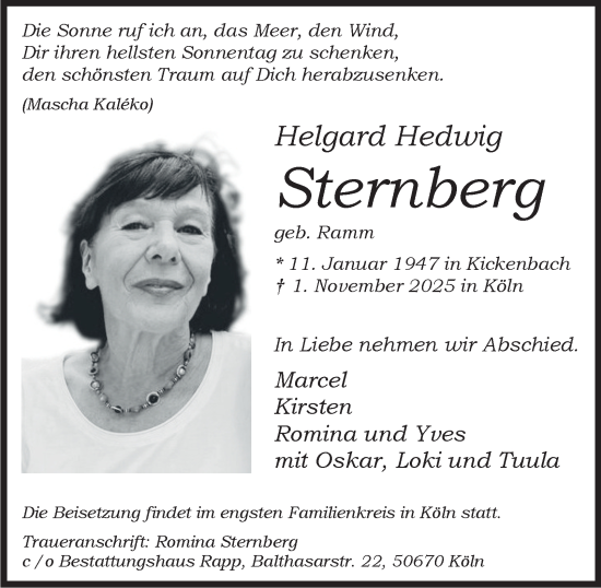 Traueranzeige von Helgard Hedwig Sternberg von Tageszeitung