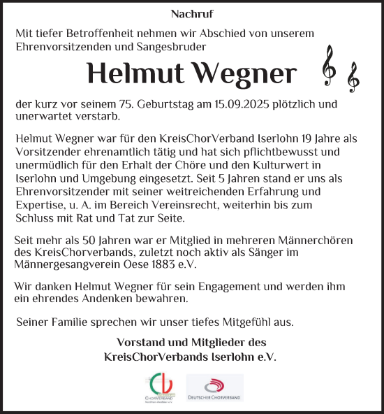 Traueranzeige von Helmut Wegner von Tageszeitung