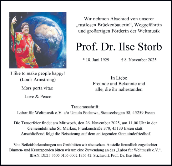 Traueranzeige von Ilse Storb von Tageszeitung