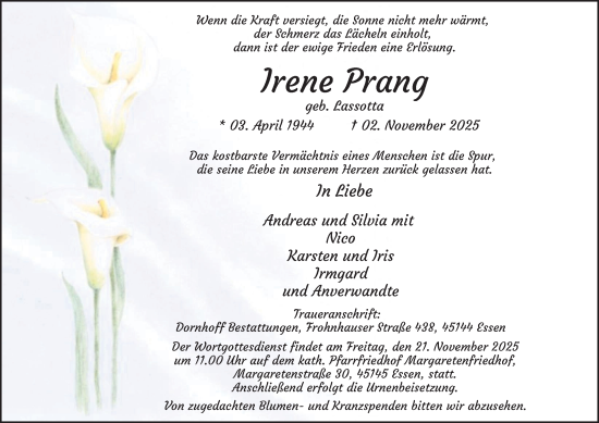 Traueranzeige von Irene Prang von Tageszeitung