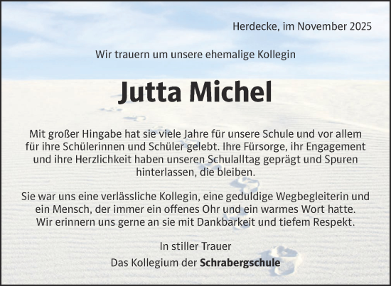 Traueranzeige von Jutta Michel von Tageszeitung