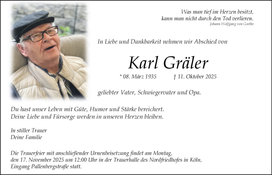 Traueranzeige von Karl Gräler von Tageszeitung